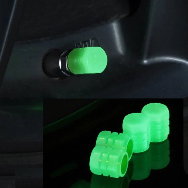 Car Luminous Tire Valve Caps, 4 Piece Set, LED Glow Wheel Valve Covers