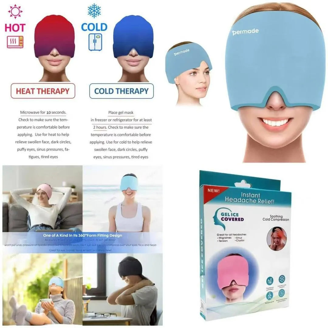 Headache Relief Cap, Cooling Gel Migraine Therapy Hat, Reusable Hot & Cold Head Wrap