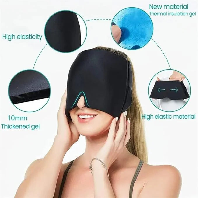 Headache Relief Cap, Cooling Gel Migraine Therapy Hat, Reusable Hot & Cold Head Wrap
