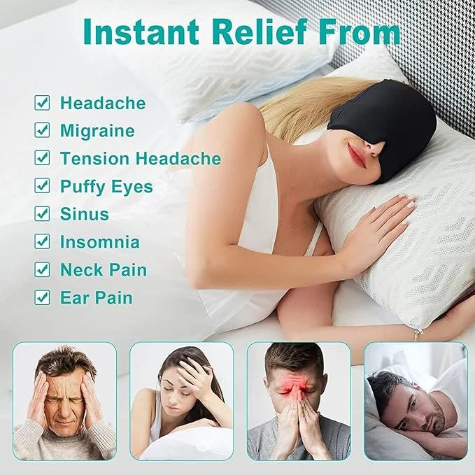 Headache Relief Cap, Cooling Gel Migraine Therapy Hat, Reusable Hot & Cold Head Wrap