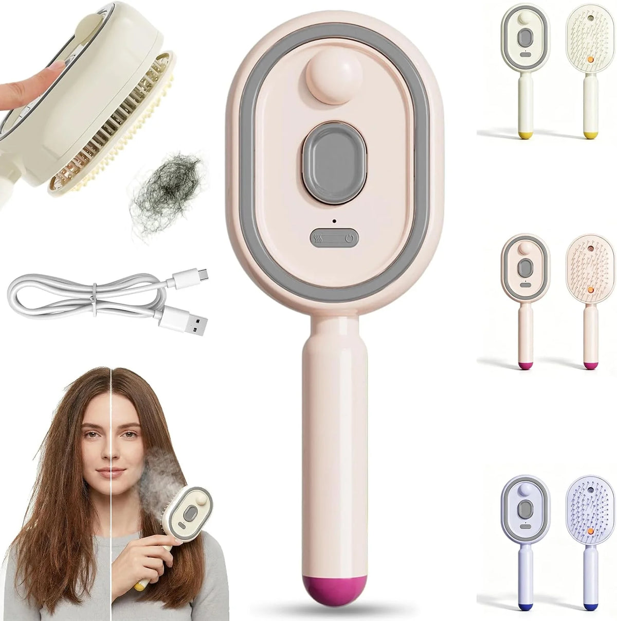 Electric Steam Hair Straightener Brush, USB Rechargeable Hot Comb