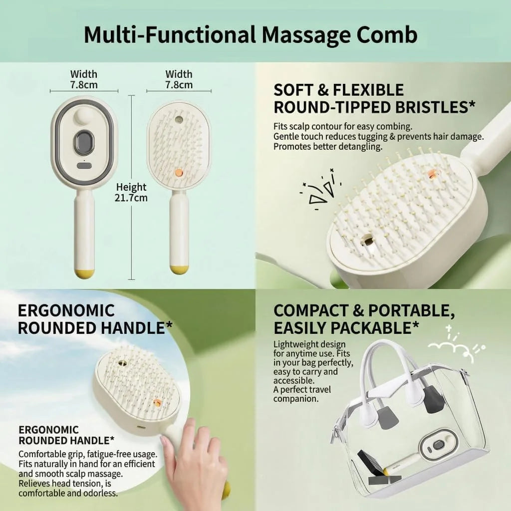 Electric Steam Hair Straightener Brush, USB Rechargeable Hot Comb
